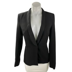 H&M Women's Black Long Sleeve Shawl Collar Pocket Blazer Coat Jacket Size 4